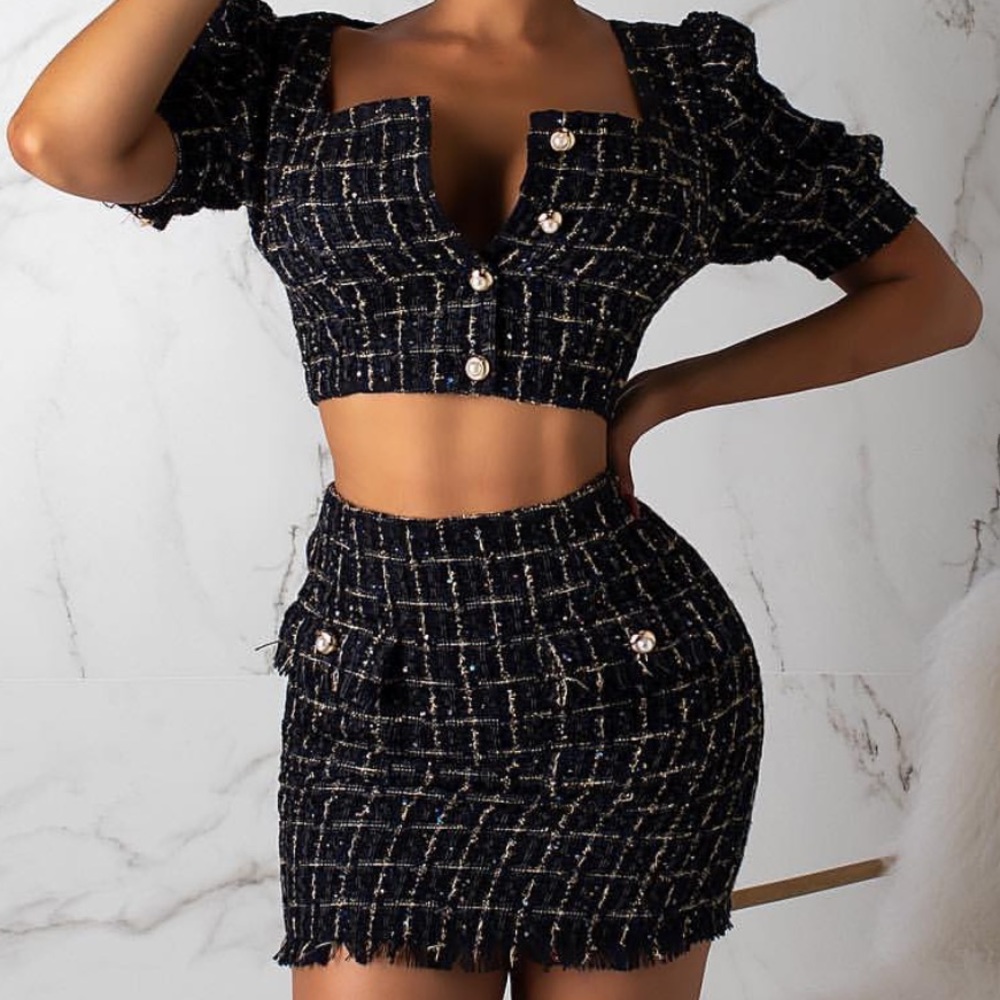 Two Piece Knit Presidential Skirt Set